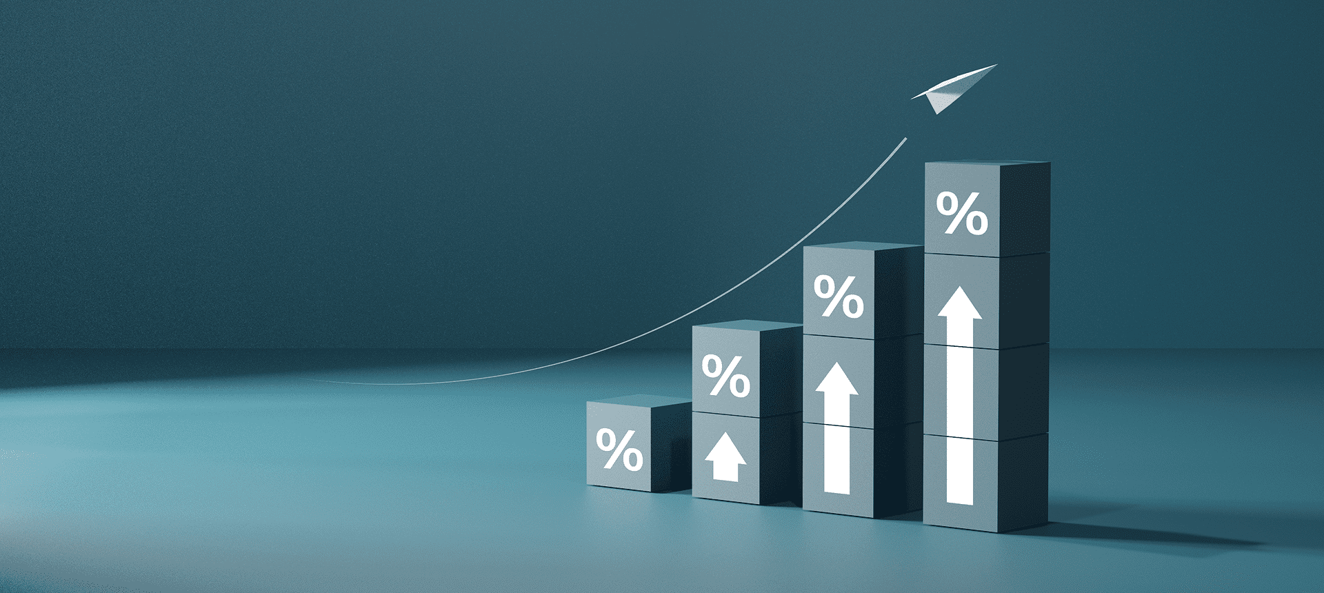 Rising bar graph with percentage symbols.
