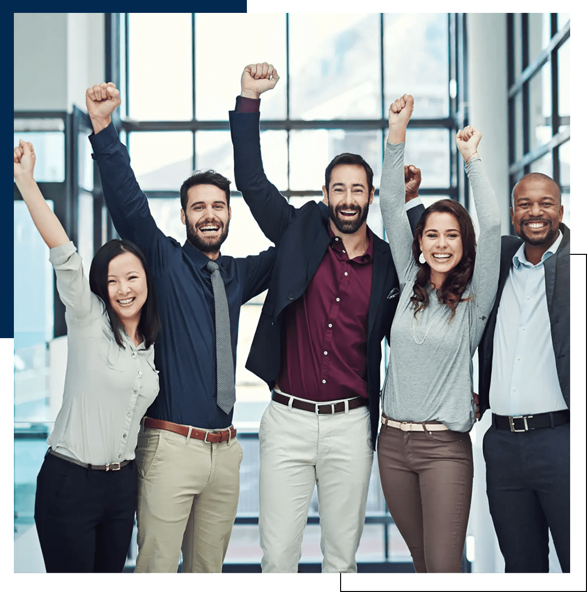 Happy coworkers cheering together